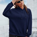 Ezwear sudadera informal con capucha y estampado de lema en azul marino para otono e invierno