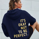 Ezwear sudadera informal con capucha y estampado de lema en azul marino para otono e invierno