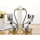 2 Elegantes Porta Cubiertos en Forma de Cisne de Acero Inoxidable, Equipados con un Juego Adicional de 3 Tenedores y 3 Cucharas - Perfecto para Servicios de Catering