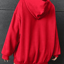 Ezwear sudadera con capucha con grafico de retrato con eslogan de manga larga y caida de hombros roja para mujer de otono/invierno