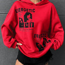 Ezwear sudadera con capucha con grafico de retrato con eslogan de manga larga y caida de hombros roja para mujer de otono/invierno