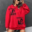 Ezwear sudadera con capucha con grafico de retrato con eslogan de manga larga y caida de hombros roja para mujer de otono/invierno