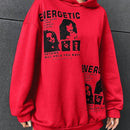 Ezwear sudadera con capucha con grafico de retrato con eslogan de manga larga y caida de hombros roja para mujer de otono/invierno
