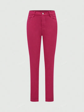 Pantalones ajustados, lineales y elegantes con botones y presillas para el cinturon, con forro termico y elasticos para mujer