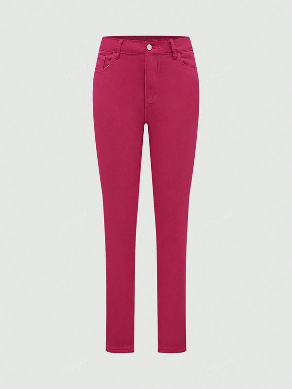 Pantalones ajustados, lineales y elegantes con botones y presillas para el cinturon, con forro termico y elasticos para mujer