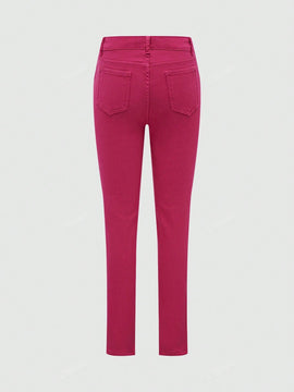 Pantalones ajustados, lineales y elegantes con botones y presillas para el cinturon, con forro termico y elasticos para mujer