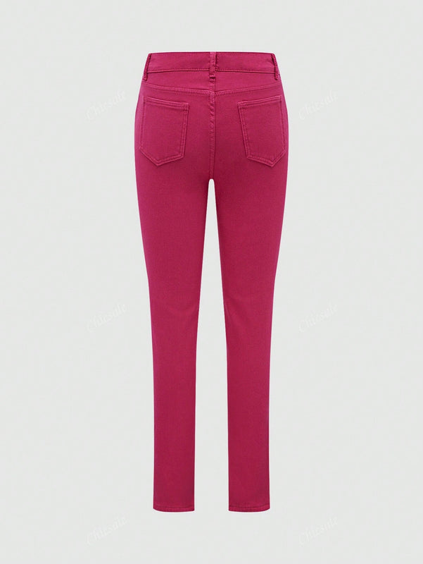 Pantalones ajustados, lineales y elegantes con botones y presillas para el cinturon, con forro termico y elasticos para mujer