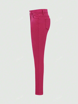 Pantalones ajustados, lineales y elegantes con botones y presillas para el cinturon, con forro termico y elasticos para mujer