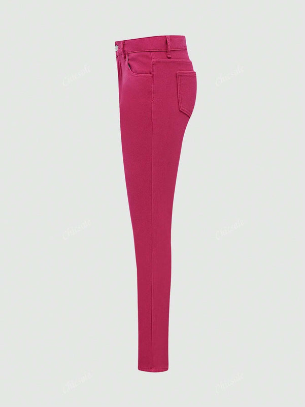 Pantalones ajustados, lineales y elegantes con botones y presillas para el cinturon, con forro termico y elasticos para mujer
