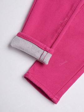Pantalones ajustados, lineales y elegantes con botones y presillas para el cinturon, con forro termico y elasticos para mujer