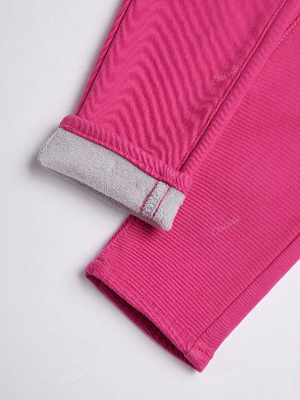 Pantalones ajustados, lineales y elegantes con botones y presillas para el cinturon, con forro termico y elasticos para mujer