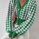 Essnce cardigan casual de mujer con botones y mangas de farol, dobladillo ancho y estampado de pata de gallo