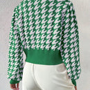 Essnce cardigan casual de mujer con botones y mangas de farol, dobladillo ancho y estampado de pata de gallo