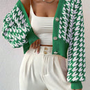 Essnce cardigan casual de mujer con botones y mangas de farol, dobladillo ancho y estampado de pata de gallo