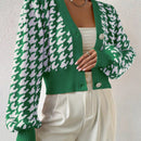 Essnce cardigan casual de mujer con botones y mangas de farol, dobladillo ancho y estampado de pata de gallo