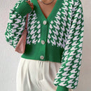 Essnce cardigan casual de mujer con botones y mangas de farol, dobladillo ancho y estampado de pata de gallo