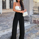 Pantalones casuales anchos de pierna ancha con cintura alta y pliegues para mujeres