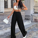 Pantalones casuales anchos de pierna ancha con cintura alta y pliegues para mujeres