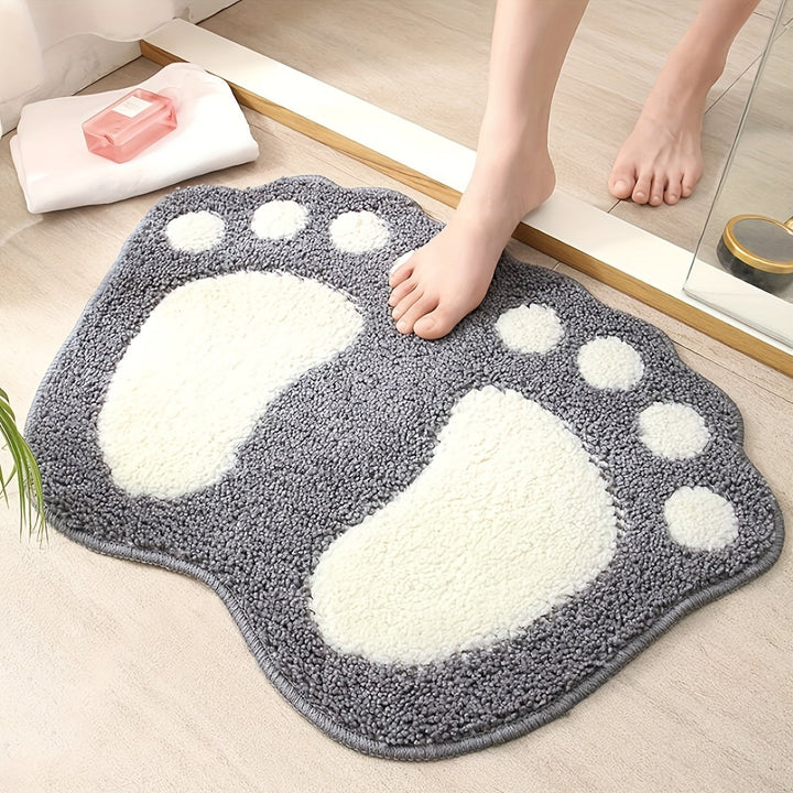 1 unidad de alfombra de baño de microfibra con huella de pata linda, alfombra antideslizante absorbente de 1,8m para baño, inodoro, ducha, cocina - Alfombra de decoración para el hogar, poliéster, lavable en máquina