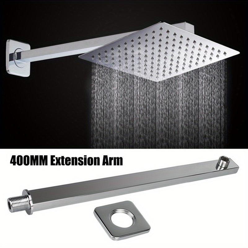 1PC Cabeza de ducha de lluvia cuadrada de acero inoxidable de 39,98 cm con brazo mural - No se necesita electricidad, Accesorio de ducha de baño durable, Plata