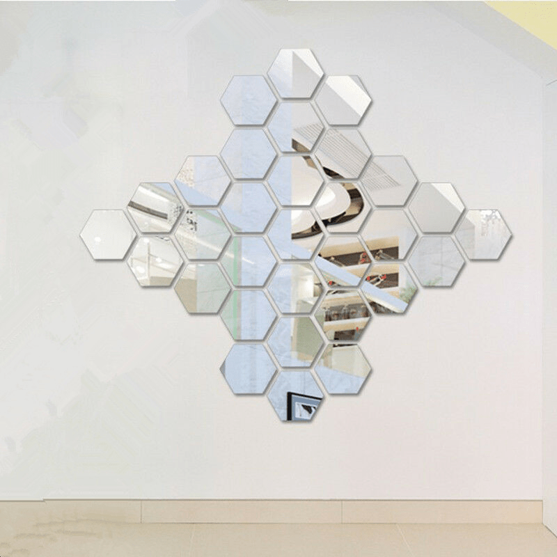 24 piezas de espejos hexagonales adhesivos, mosaicos dorados autoadhesivos, calcomanías para pared, decoración para el hogar, dormitorio, sala de estar, baño, DIY