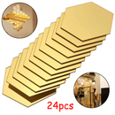 24 piezas de espejos hexagonales adhesivos, mosaicos dorados autoadhesivos, calcomanías para pared, decoración para el hogar, dormitorio, sala de estar, baño, DIY