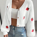 Moosta cardigan holgado de mujer con mangas farol, hombros caidos y bordado de fresa de estilo casual