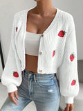 Moosta cardigan holgado de mujer con mangas farol, hombros caidos y bordado de fresa de estilo casual