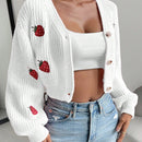 Moosta cardigan holgado de mujer con mangas farol, hombros caidos y bordado de fresa de estilo casual