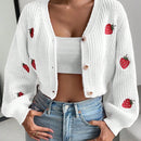 Moosta cardigan holgado de mujer con mangas farol, hombros caidos y bordado de fresa de estilo casual