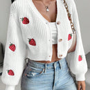Moosta cardigan holgado de mujer con mangas farol, hombros caidos y bordado de fresa de estilo casual