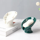 Soporte para Jabón de Cerámica de 1 Pieza - Diseño con Efecto Mármol en Forma de V y Agujeros de Drenaje, Organizador Blanco y Dorado para Encimera de Baño para Almacenamiento en la Ducha y el Lavabo