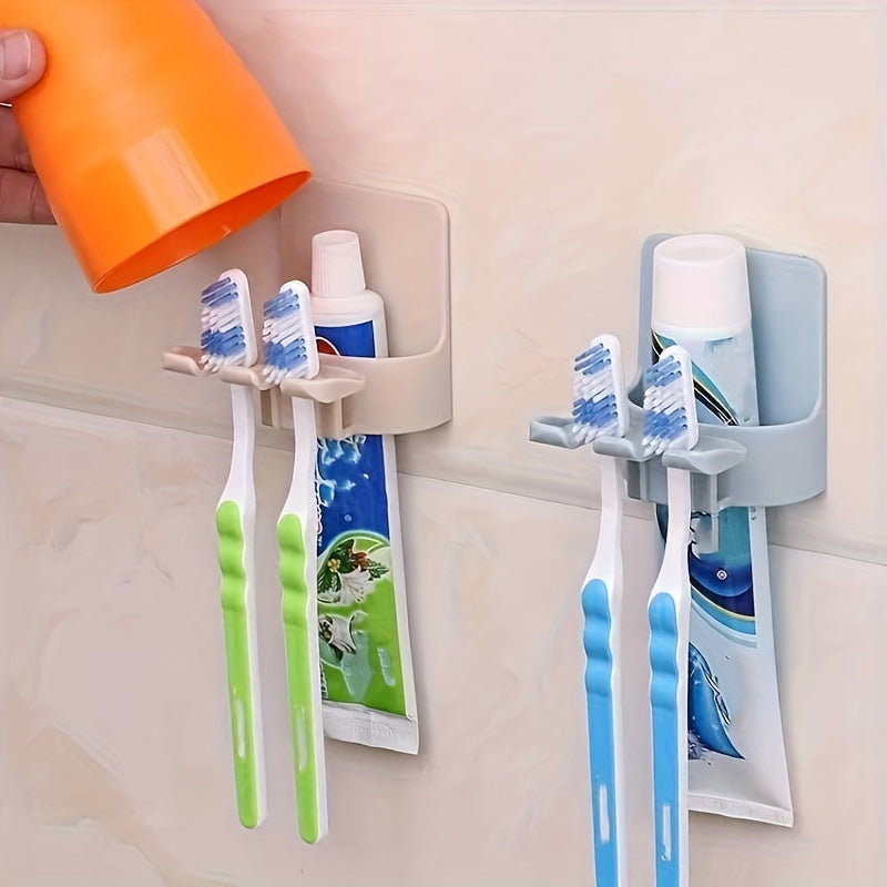 Soporte de Cepillos de Dientes Montado en la Pared que Ahorra Espacio - Sin Taladro, Organizador Multifuncional para Baño de Cepillos y Accesorios, Plástico Duradero