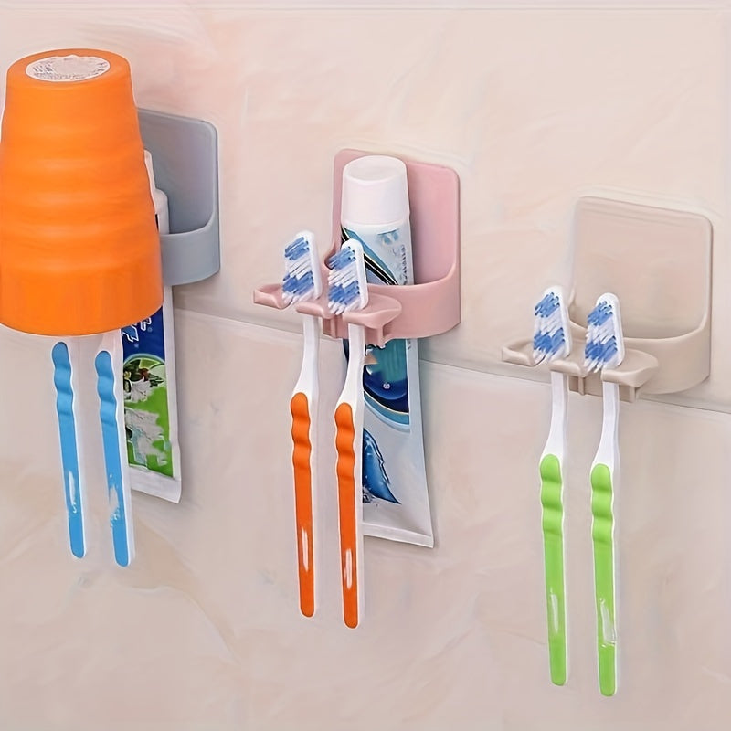 Soporte de Cepillos de Dientes Montado en la Pared que Ahorra Espacio - Sin Taladro, Organizador Multifuncional para Baño de Cepillos y Accesorios, Plástico Duradero