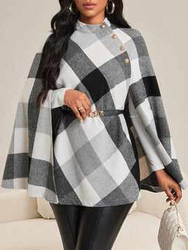 Lady abrigo de mujer de manga larga con cuello alto, botones dorados, estilo elegante para ocasiones casuales, de fiesta, boda, de oficina, en otono e invierno, en colores negro, blanco y gris, talla grande, nuevo.