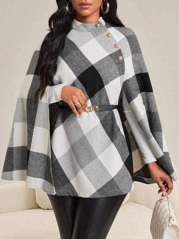 Lady abrigo de mujer de manga larga con cuello alto, botones dorados, estilo elegante para ocasiones casuales, de fiesta, boda, de oficina, en otono e invierno, en colores negro, blanco y gris, talla grande, nuevo.