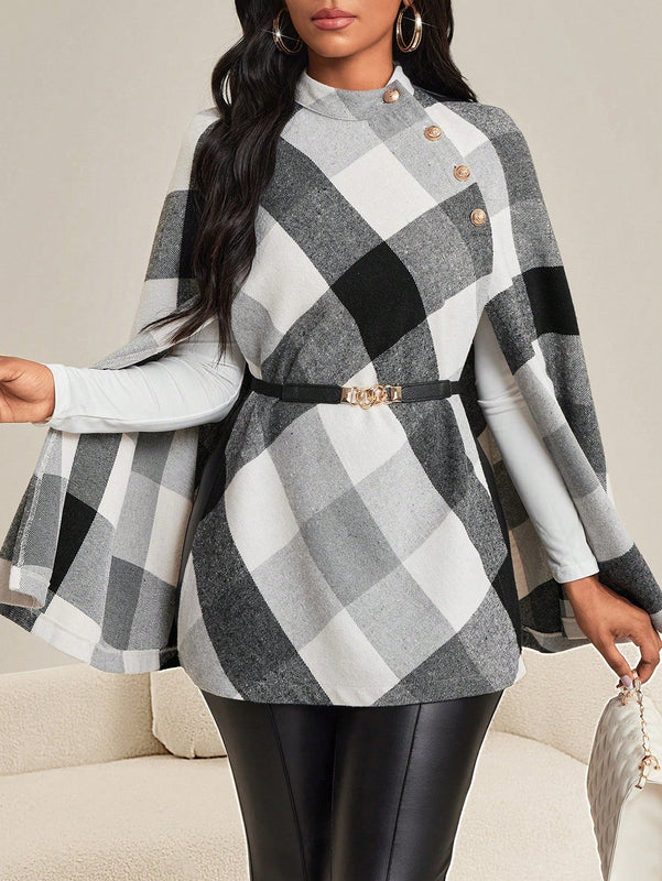 Lady abrigo de mujer de manga larga con cuello alto, botones dorados, estilo elegante para ocasiones casuales, de fiesta, boda, de oficina, en otono e invierno, en colores negro, blanco y gris, talla grande, nuevo.