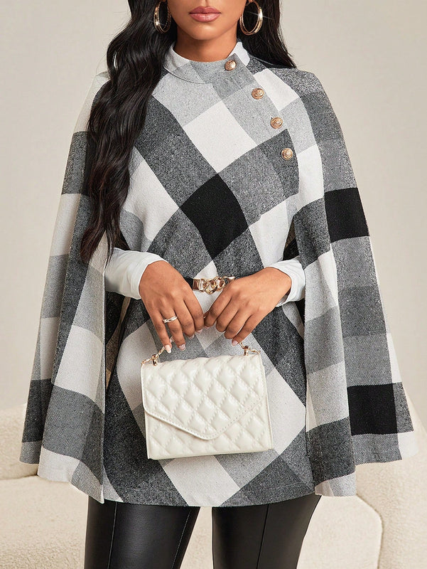 Lady abrigo de mujer de manga larga con cuello alto, botones dorados, estilo elegante para ocasiones casuales, de fiesta, boda, de oficina, en otono e invierno, en colores negro, blanco y gris, talla grande, nuevo.