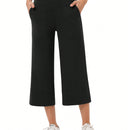 Yesfashion pantalones capri de pierna ancha para mujer con cintura elastica, sueltos, informales, para yoga, con bolsillos