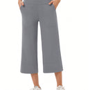 Yesfashion pantalones capri de pierna ancha para mujer con cintura elastica, sueltos, informales, para yoga, con bolsillos