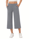 Yesfashion pantalones capri de pierna ancha para mujeres, de corte holgado, para yoga y ocio, con cintura elastica, a la altura de los tobillos y con bolsillos
