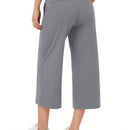 Yesfashion pantalones capri de pierna ancha para mujeres, de corte holgado, para yoga y ocio, con cintura elastica, a la altura de los tobillos y con bolsillos