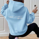 Ezwear sudadera con capucha de manga larga de unicolor con estampado de letra, uso casual diario