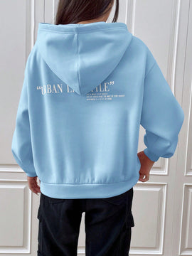 Ezwear sudadera con capucha de manga larga de unicolor con estampado de letra, uso casual diario