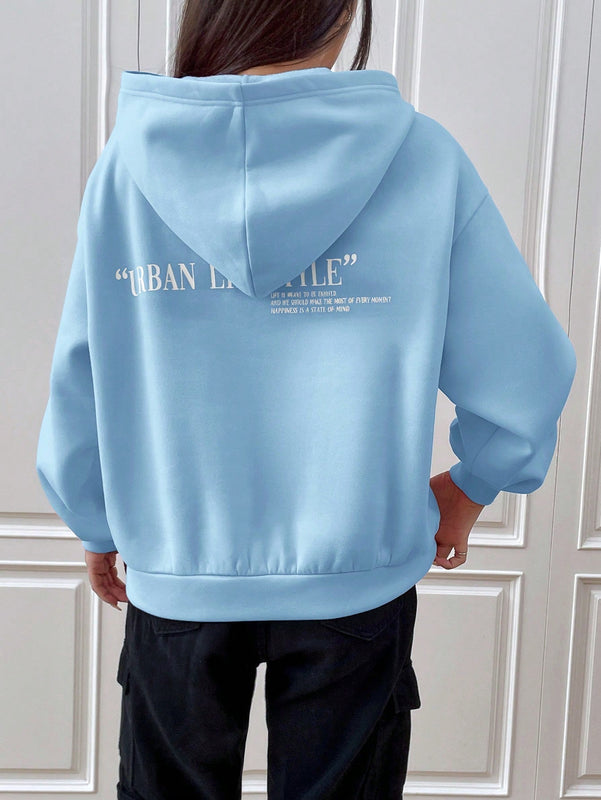 Ezwear sudadera con capucha de manga larga de unicolor con estampado de letra, uso casual diario