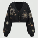Romwe fairycore sueter tipo cardigan de mujer con bordado de sol y luna en estilo misterioso de bruja para navidad