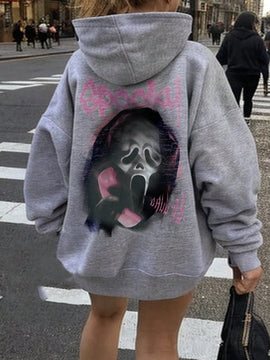 Ezwear sudadera informal tipo streetwear con lema, con corte holgado, estampado negro y rosa, para mujer, otono invierno