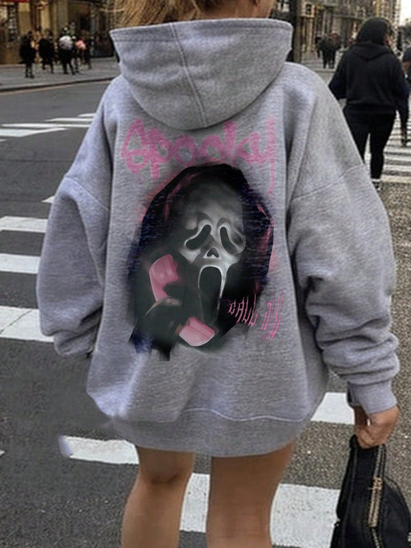 Ezwear sudadera informal tipo streetwear con lema, con corte holgado, estampado negro y rosa, para mujer, otono invierno