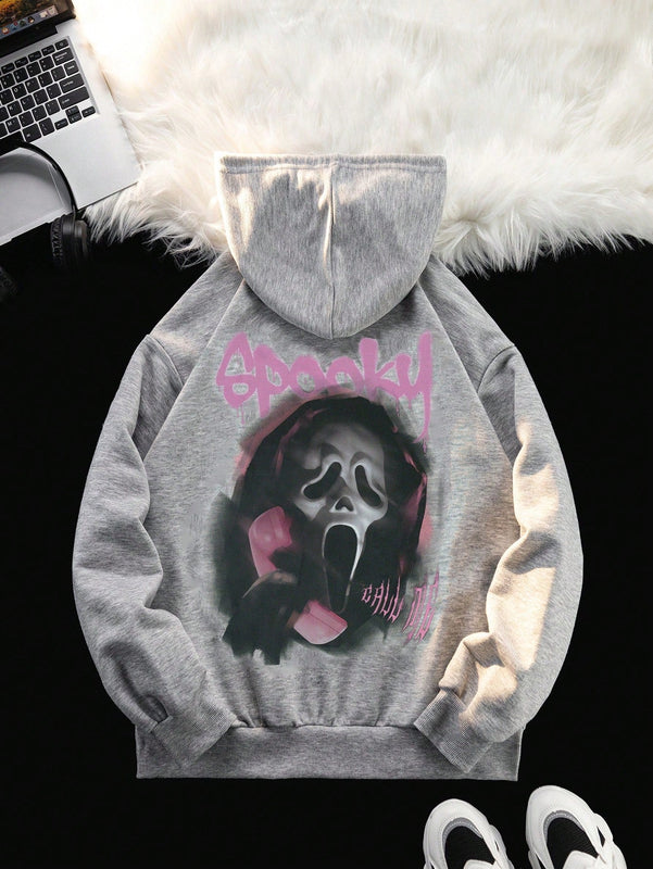 Ezwear sudadera informal tipo streetwear con lema, con corte holgado, estampado negro y rosa, para mujer, otono invierno