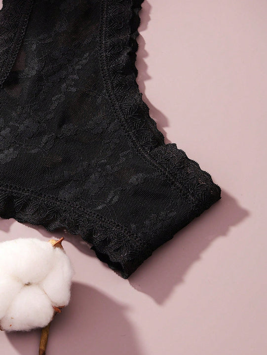 4/piezas tanga sexy para mujer, con diseno de flores pequenas calado y tirantes cruzados de encaje, ropa interior sexy